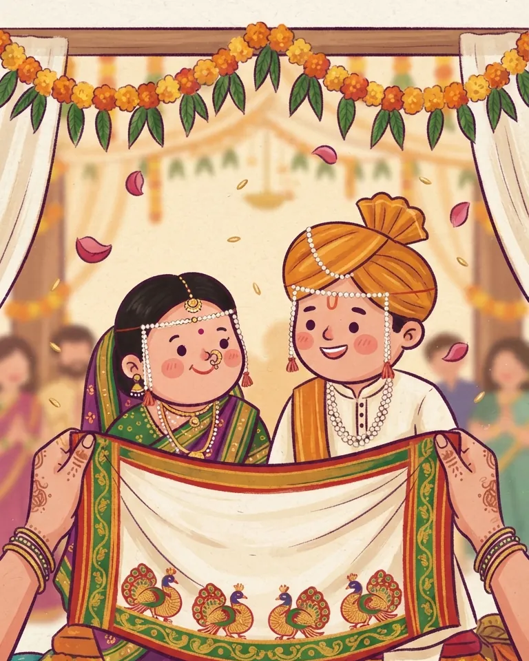 Illustration of Aditi & Siddharth at the mandap